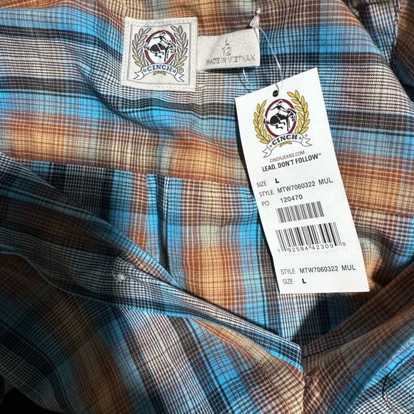 Cinch Boys Blue and Brown Plaid Button Down Shirt - Picture 4 of 4